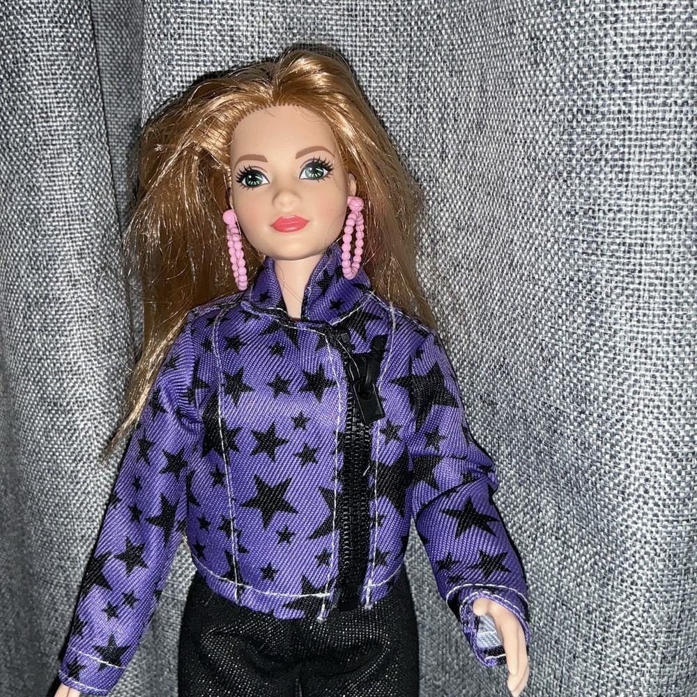 Curvy Barbie Doll Pink Hoop Earrings Strawberry Blonde Star Purple Sparkle Jeans